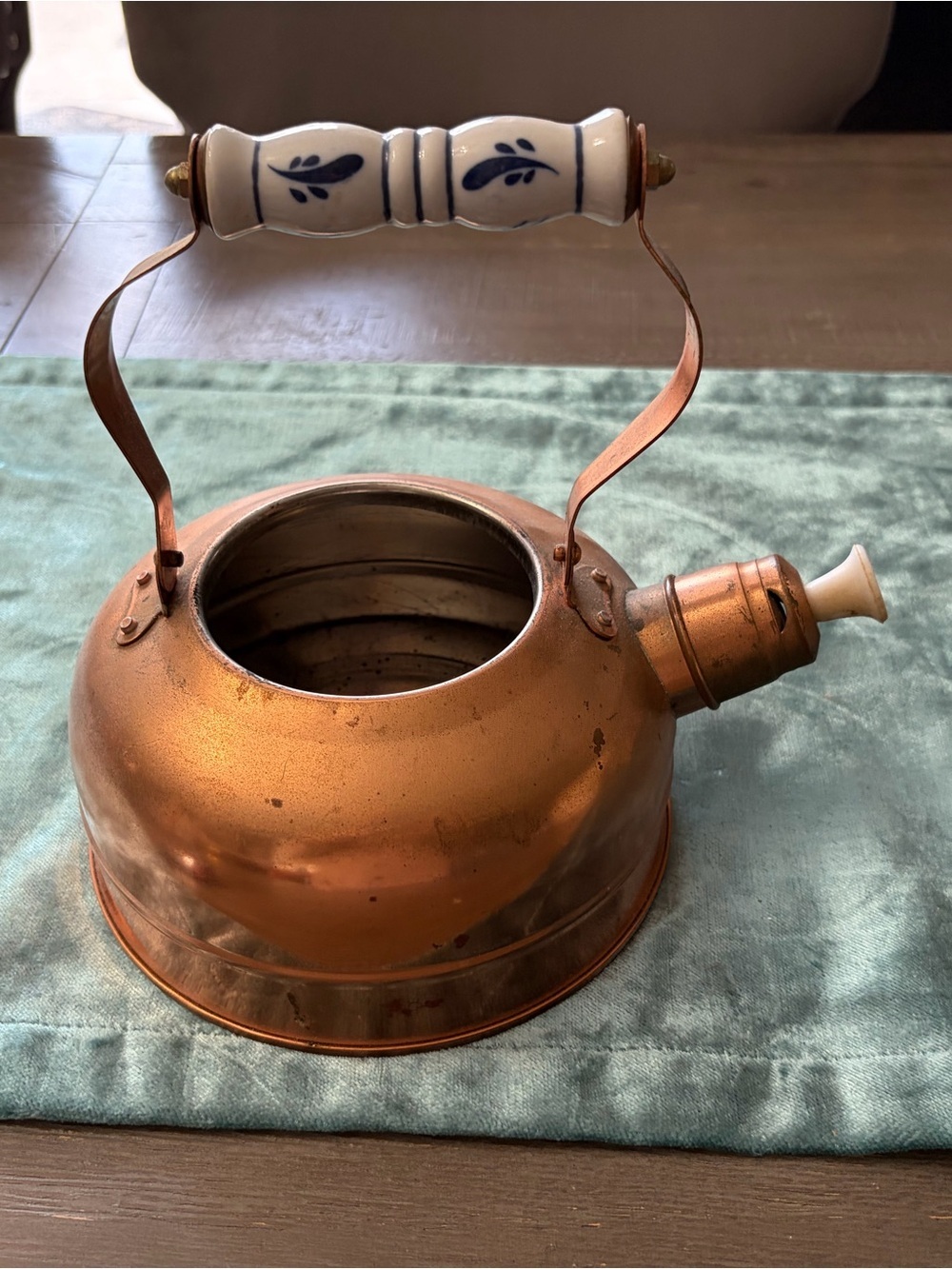 Vintage Copper Teakettle with Ceramic Handle - Copper